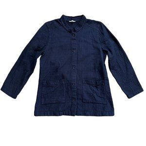 Eileen Fisher Large Organic Cotton Shirt Shacket Button Thick Pockets Lagen Look